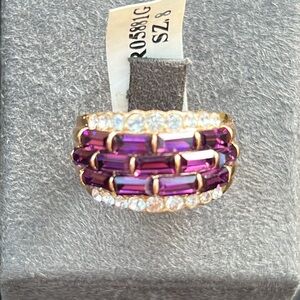 # 9 Pave’ Amethyst in Emerald cut & Round Diamond Crystal Ring various sizes